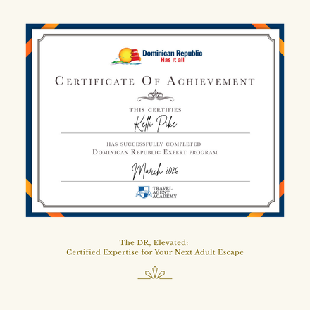 Framed certificate of achievement from Dominican Republic, white with blue and orange border.