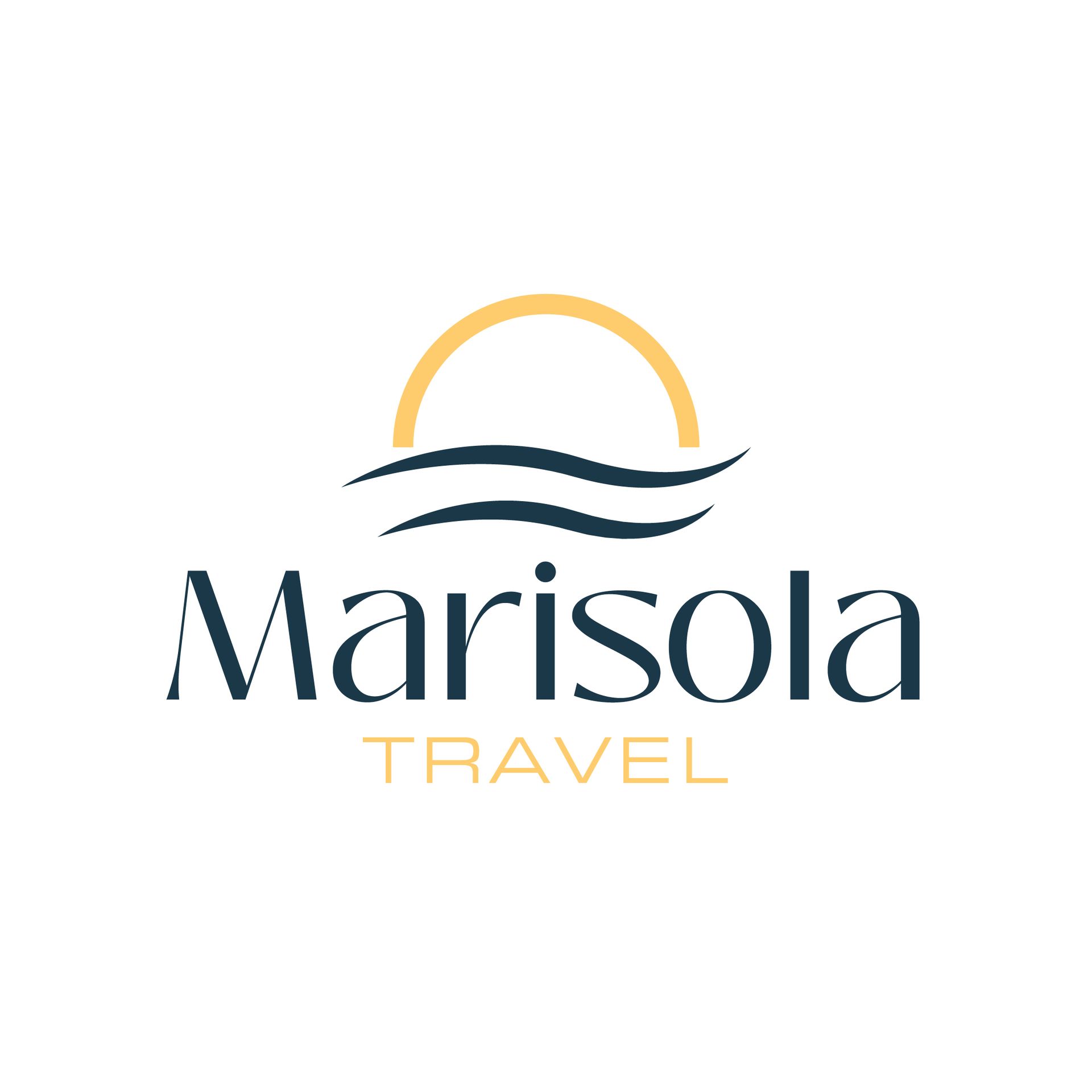 Logo for Marisola Travel: sun over stylized ocean waves, text "Marisola" and "Travel."