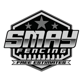 SMAY Fencing logo: Black and gray shield with text "SMAY FENCING", stars, and phone number "618-802-0303".