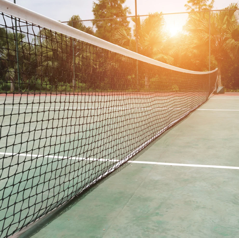 Pickleball court at sunset