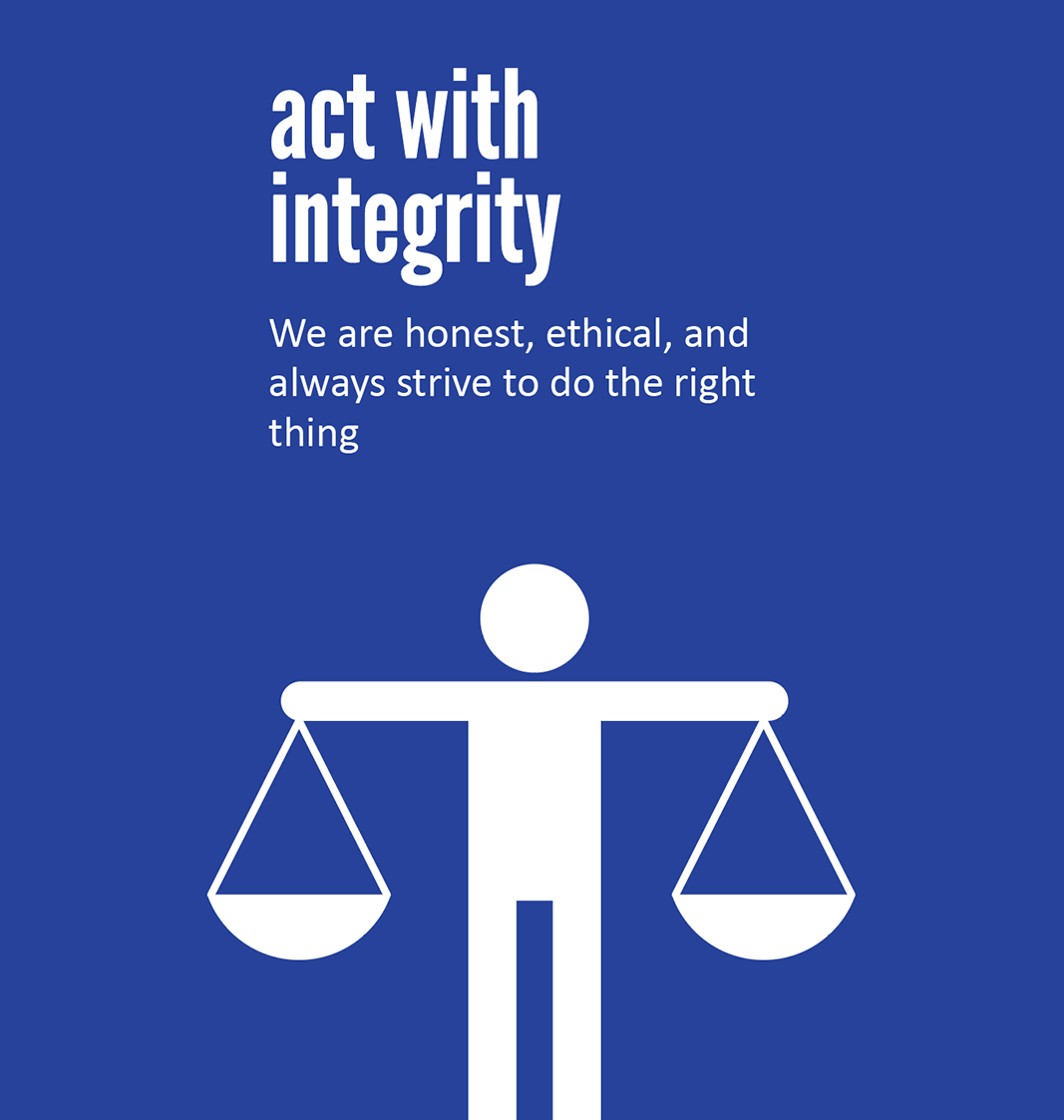 A poster that says act with integrity on it
