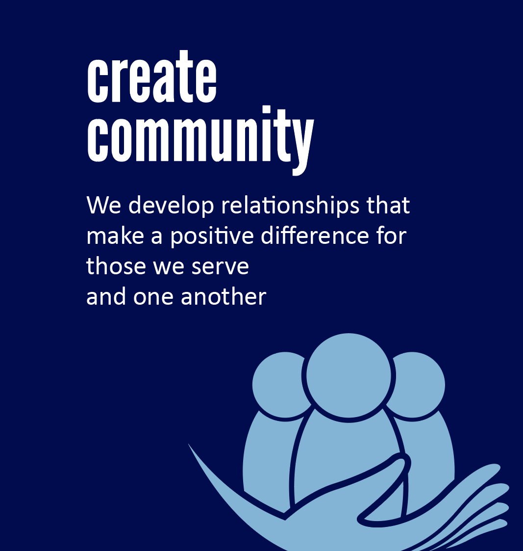 A blue sign that says create community on it