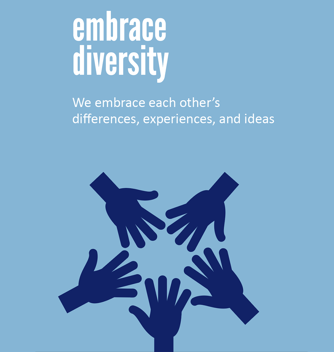 A poster that says ' embrace diversity ' on it