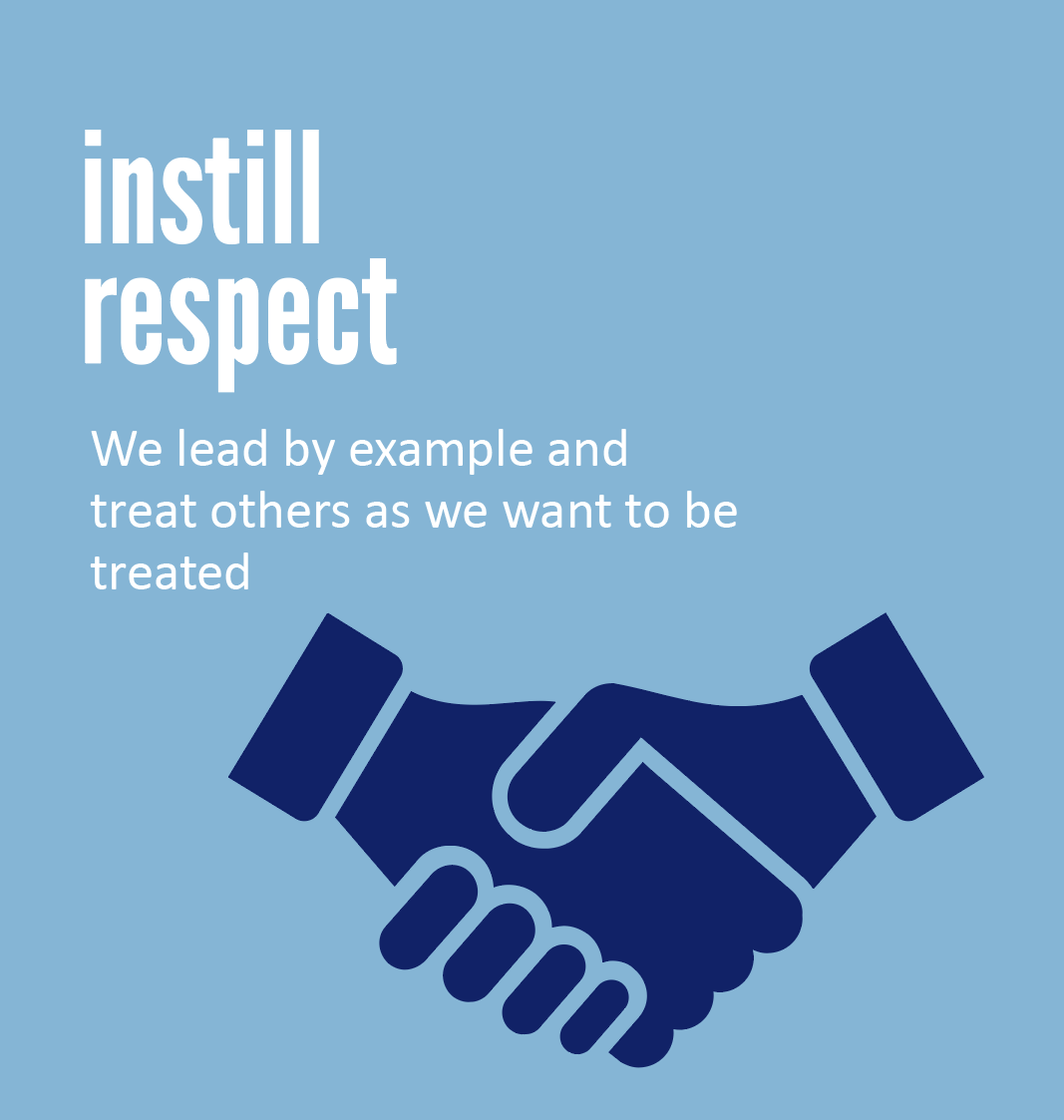 A picture of a handshake with the words instill respect
