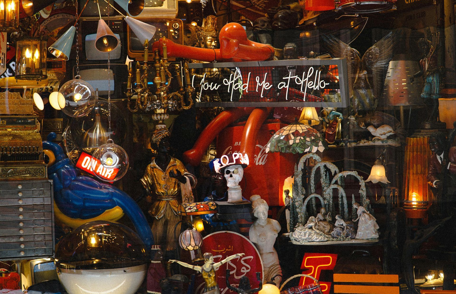 A display of various items.