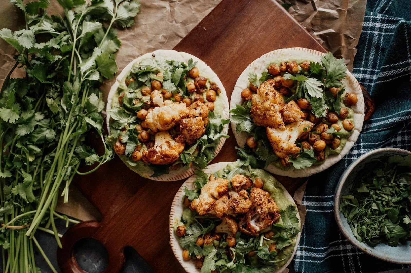 Cauliflower wings on tortillas