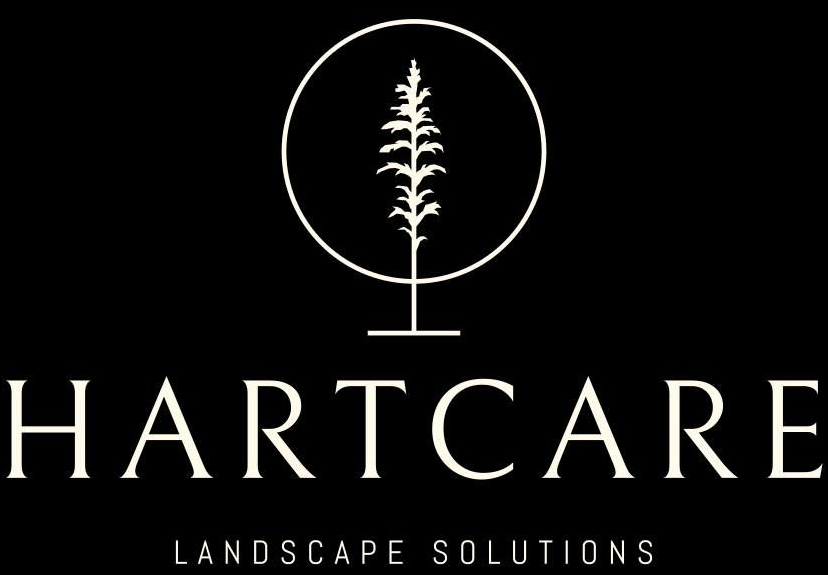 Logo for Hartcare Landscape Solutions featuring a minimalist white tree inside a circle above the company name.