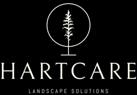 Logo for Hartcare Landscape Solutions featuring a minimalist white tree inside a circle above the company name.