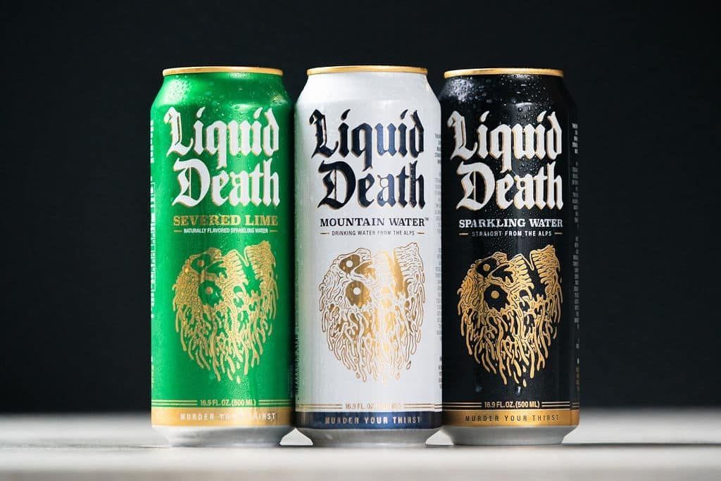 3 cans of the drink Liquid Death