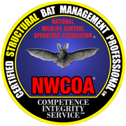 Certified Structural Bat Management Professional seal: bat image, NWCOA logo, text.