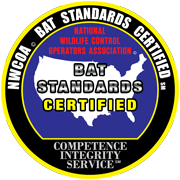 Circular seal: NWCOA Bat Standards Certified, with USA map inside, blue and yellow colors.