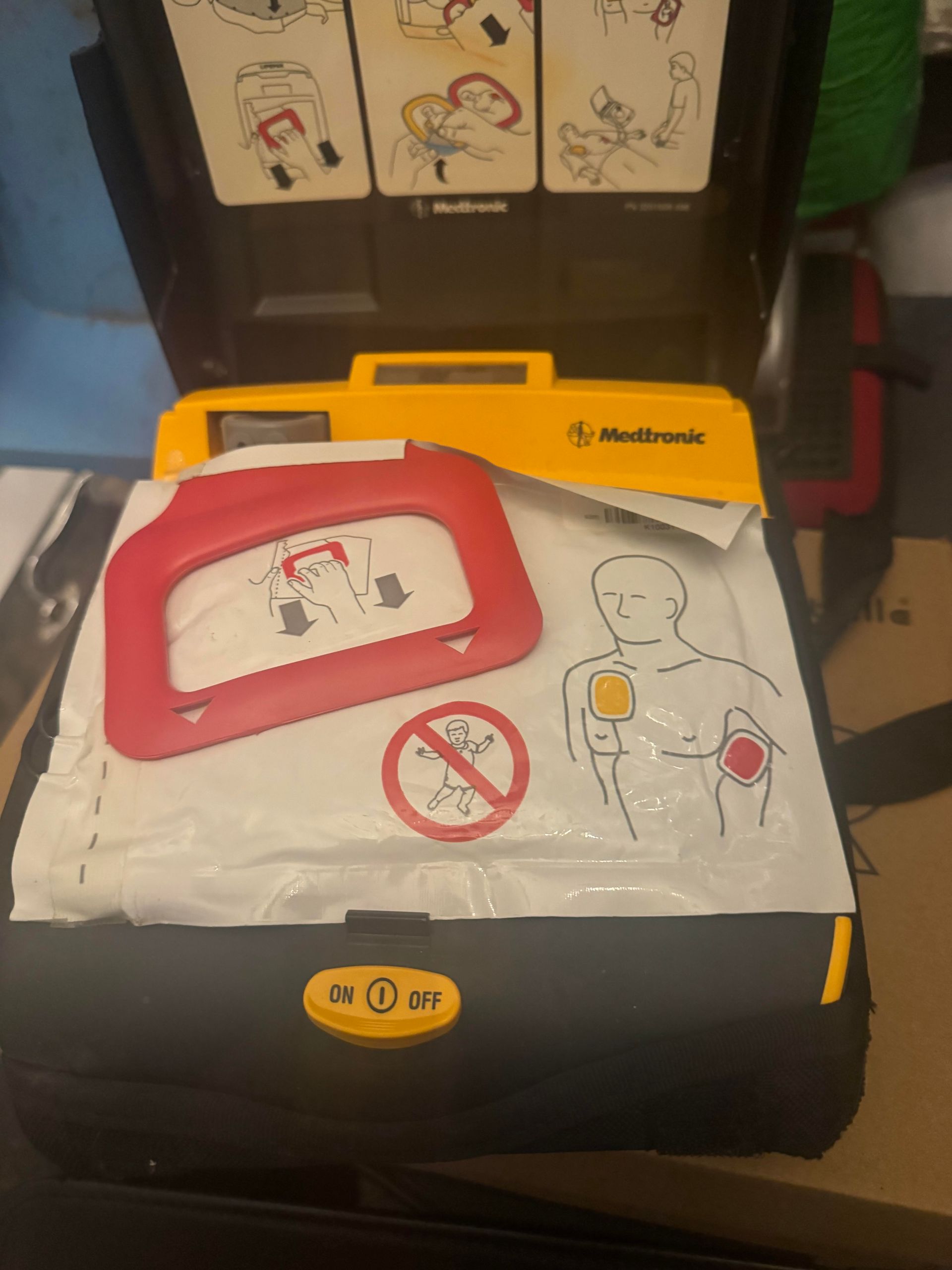 A defibrillator with instructions on how to use it