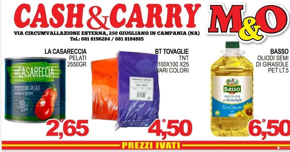 Una pubblicità per il cash & carry m & o mostra una bottiglia di olio di girasole