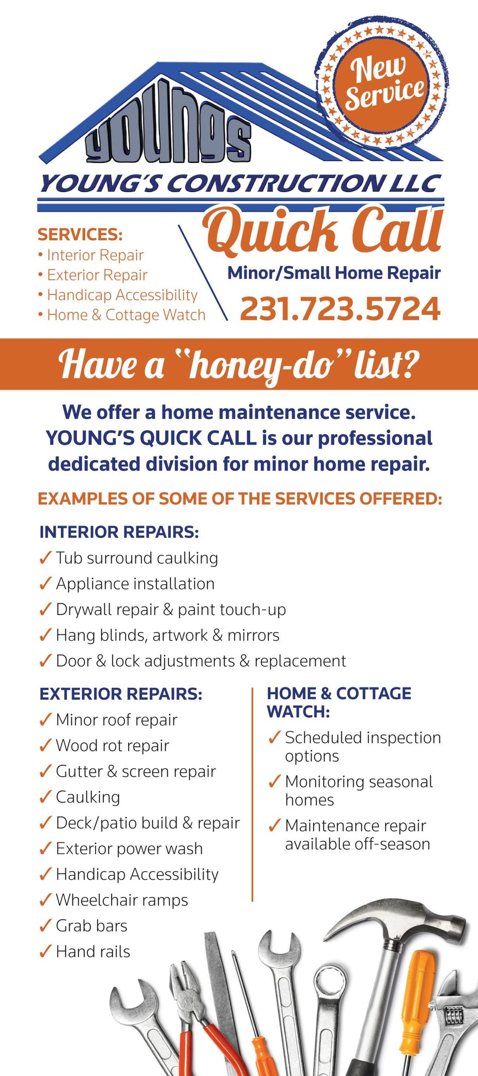 minor home repair, small home repair, interior repair, exterior repair, home watch, cottage watch