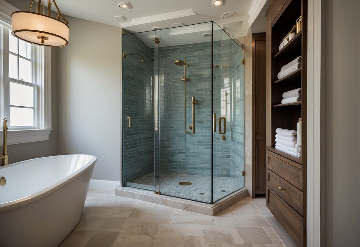 A bathroom with a bathtub and a walk-in shower.