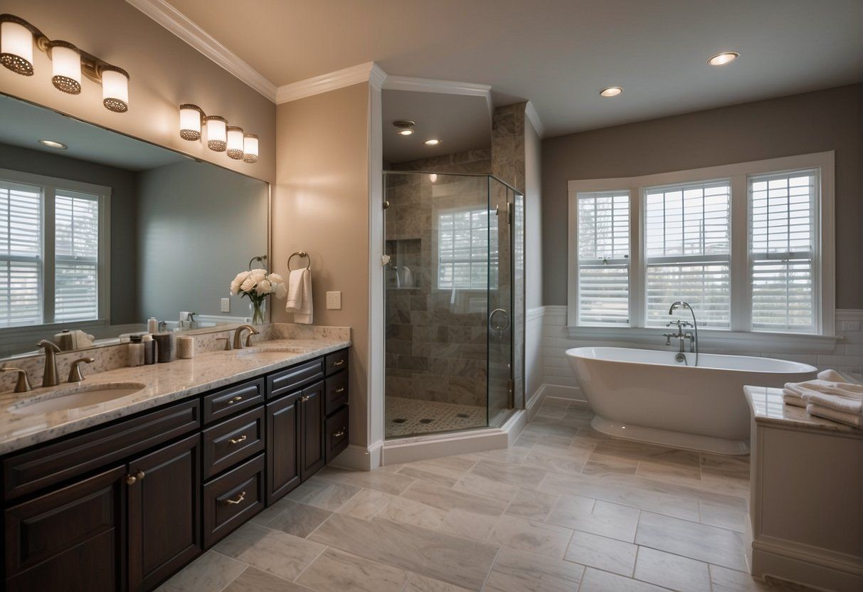 Frameless glass shower and a walk-in tub.