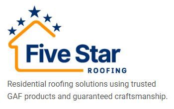 Logo: Orange house outline with blue stars, text