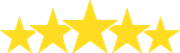 Five yellow stars are lined up in a row on a white background. Five yellow stars are lined up in a row on a white background.