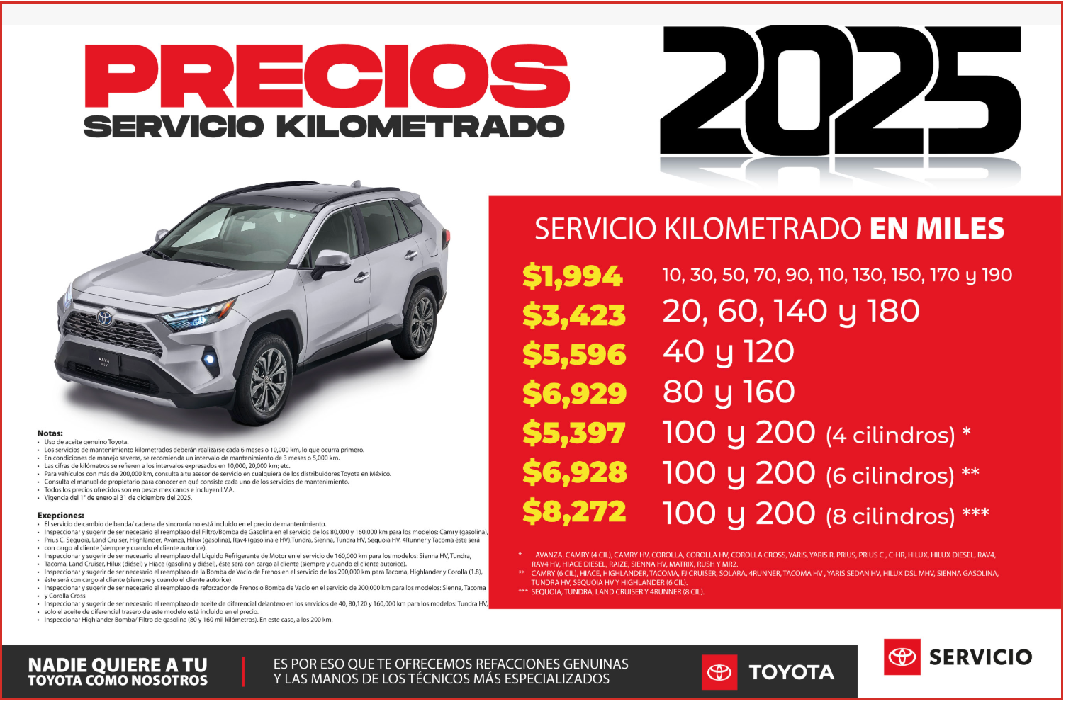 Un anuncio de Toyota muestra los precios para el año 2024
