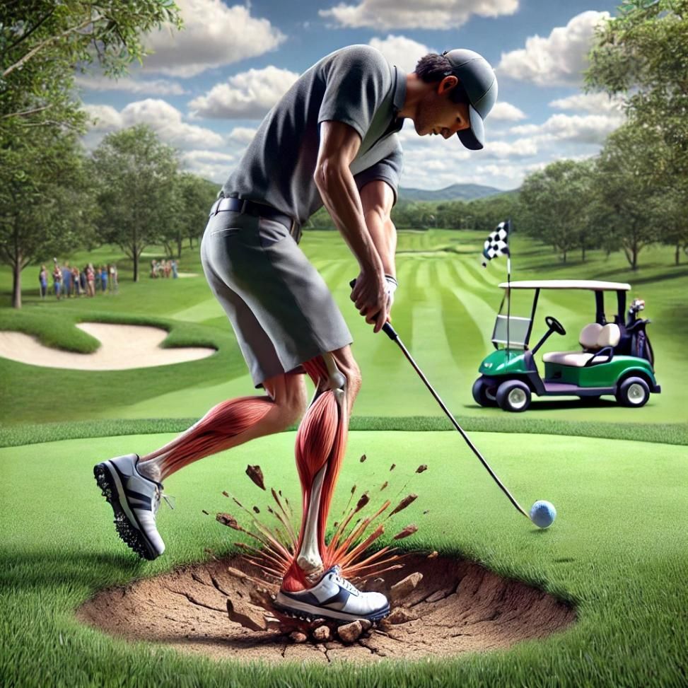 A Man is Hitting a Golf Ball on a Golf Course — Biomedical Sports Podiatry in Gloucester, NSW