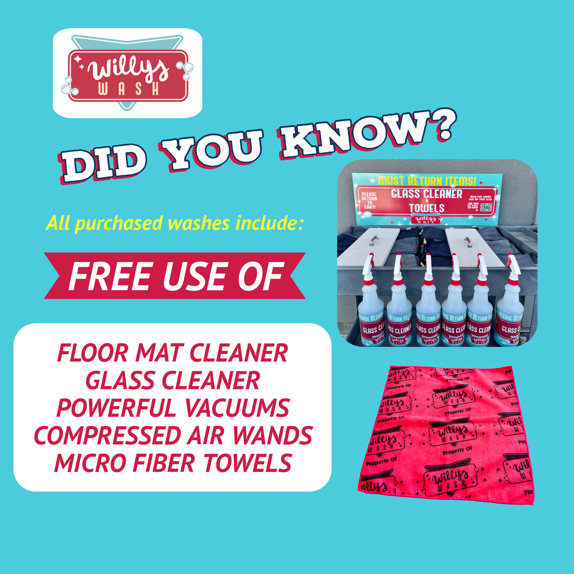 An advertisement for willy 's wash that says