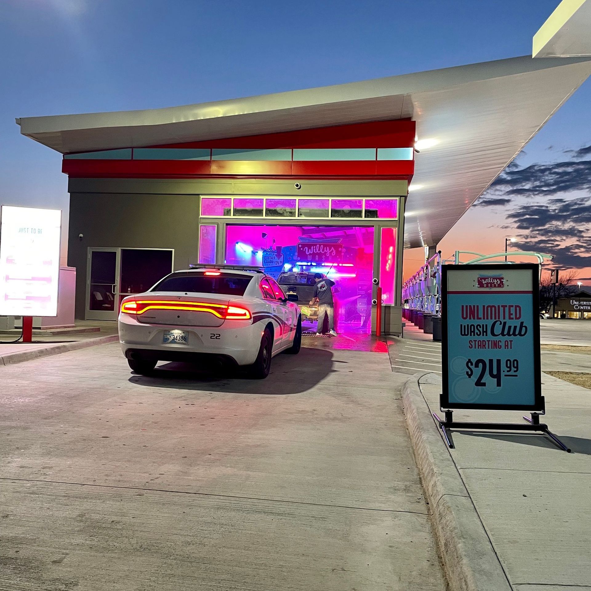 A Ponca City police car is in line for Willy's Car Wash