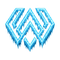 Blue crystalline geometric logo resembling an angular bird or shield