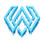 Blue icy geometric logo with layered angular shapes on a white background