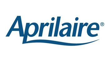 Aprilaire logo in blue text with a blue curved line underneath.