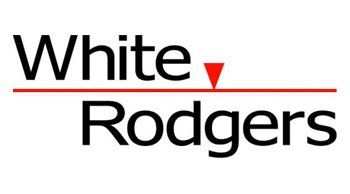 White Rodgers logo: black text with a red line underneath and a red triangle.