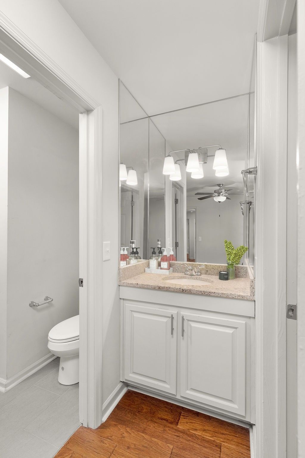 university corner staged bathroom