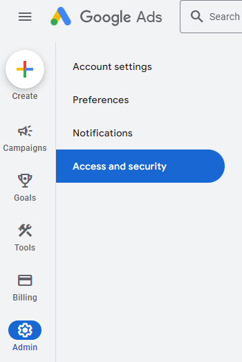 google ads - step 2 admin access and security new interface