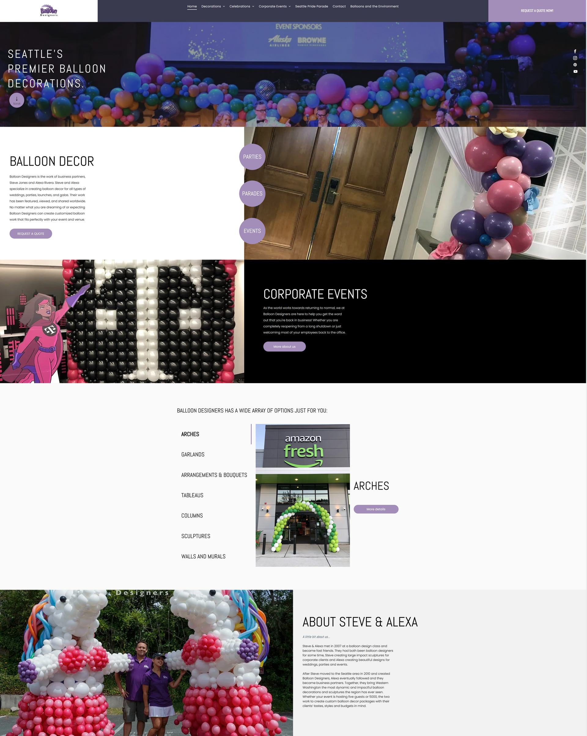 A screenshot of the Balloon Designers website.