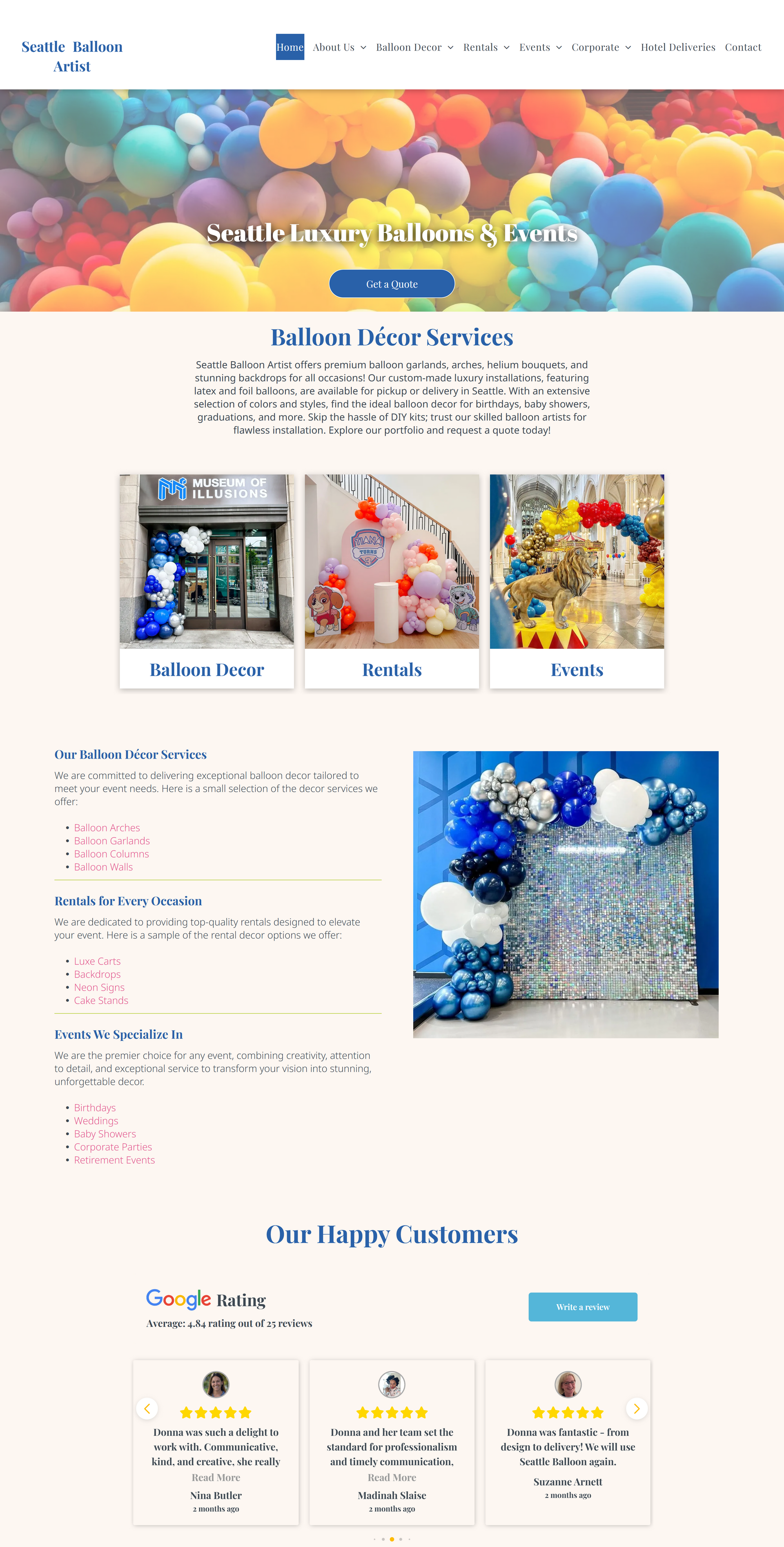 A screenshot of the Seattle Balloon Artist website.