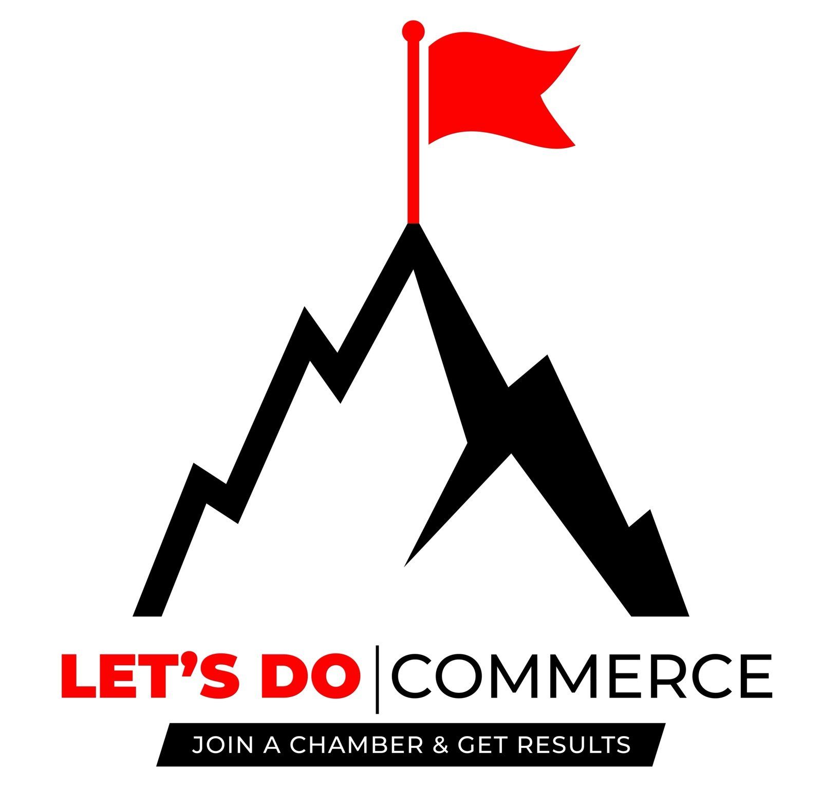 Black mountain with a red flag on top;