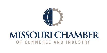 Missouri Chamber of Commerce and Industry logo with a blue globe/gear icon on the left. Text is dark blue/gray.