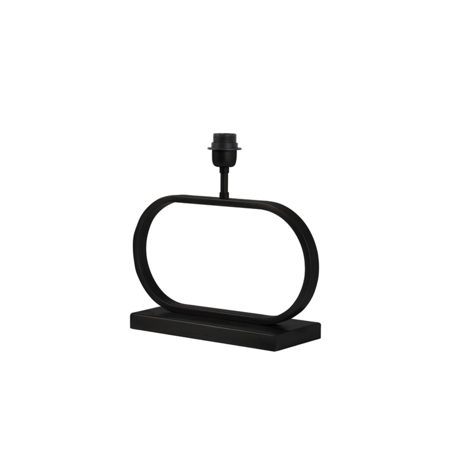 Zwarte metalen lampvoet van Light & Living met open ovaal frame op rechthoekige voet en E27 fitting.