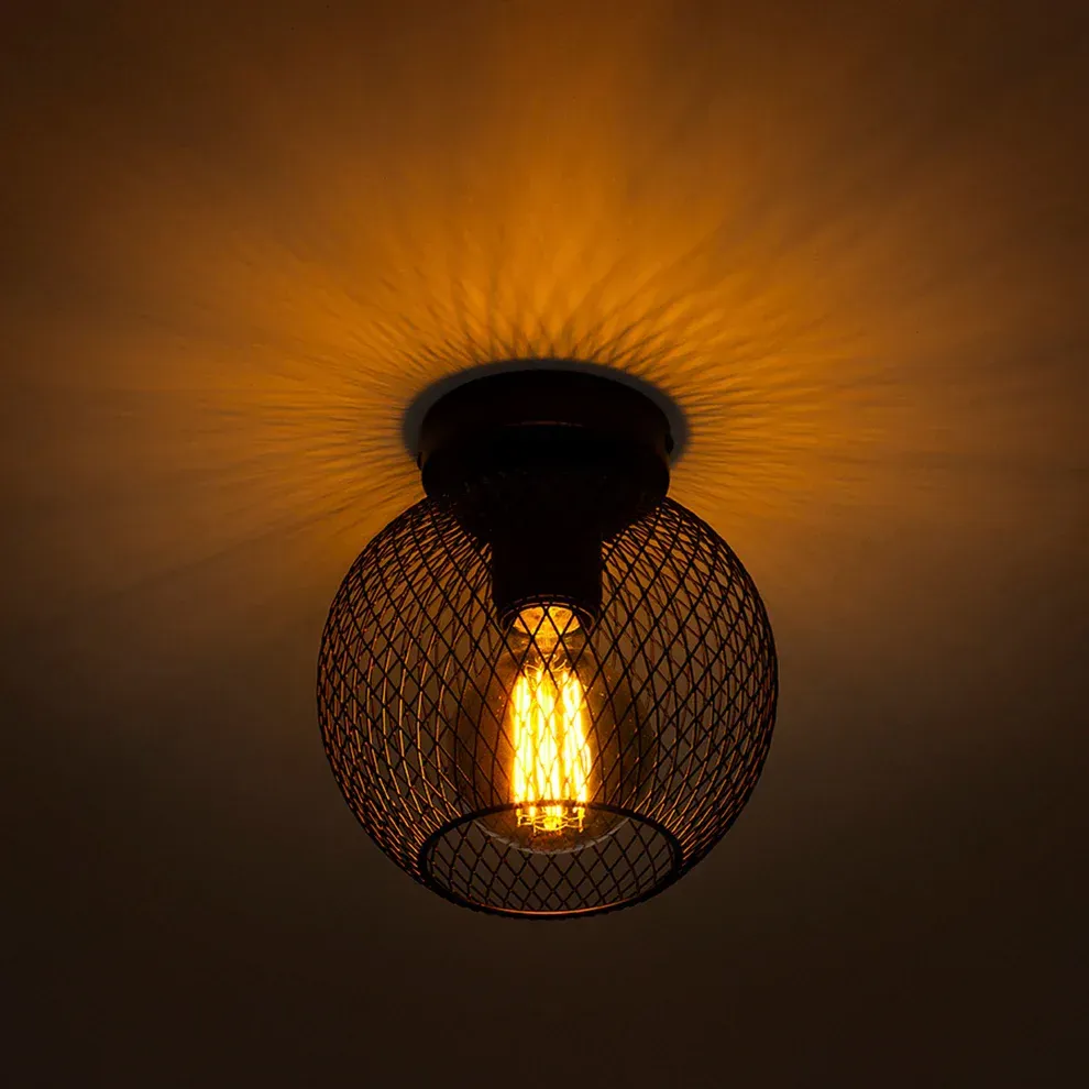 Cosir Industriële plafondlamp zwart met draadkap