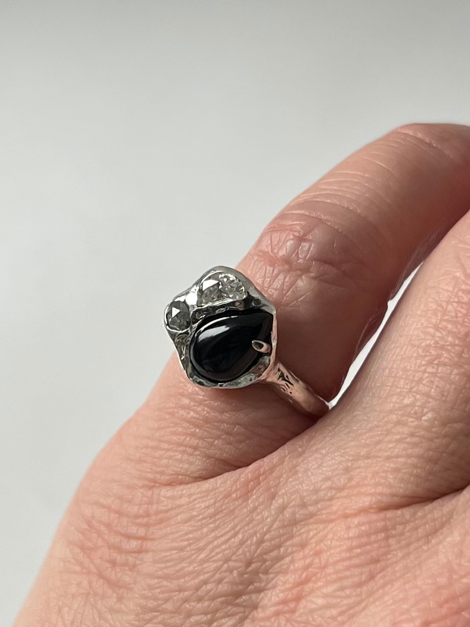 Wild Sunflower Silver Orbit Ring Lost Wax Cast