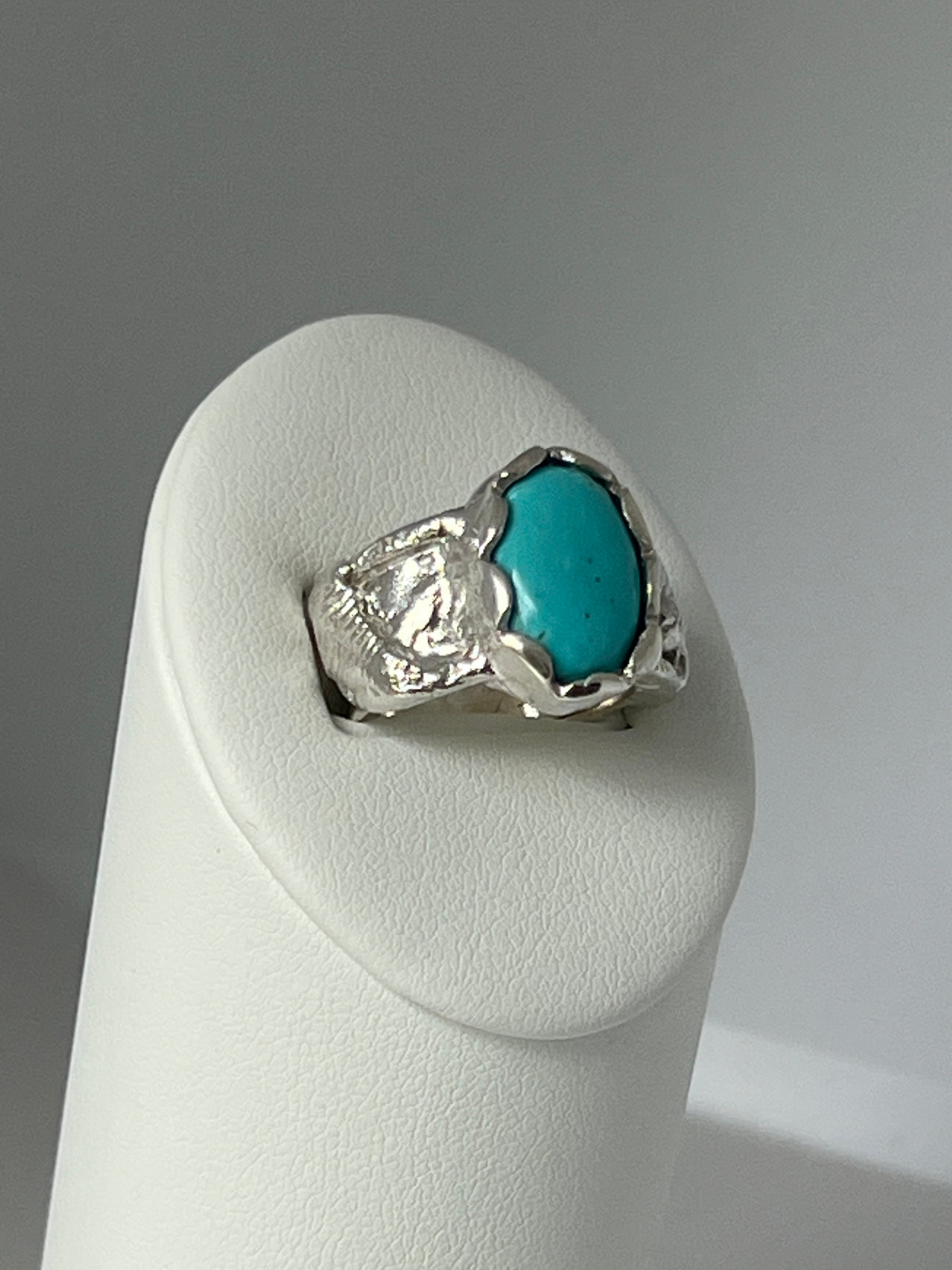 Custom jewelry design with Wild Sunflower Silver. Kingman Turquoise custom ring.