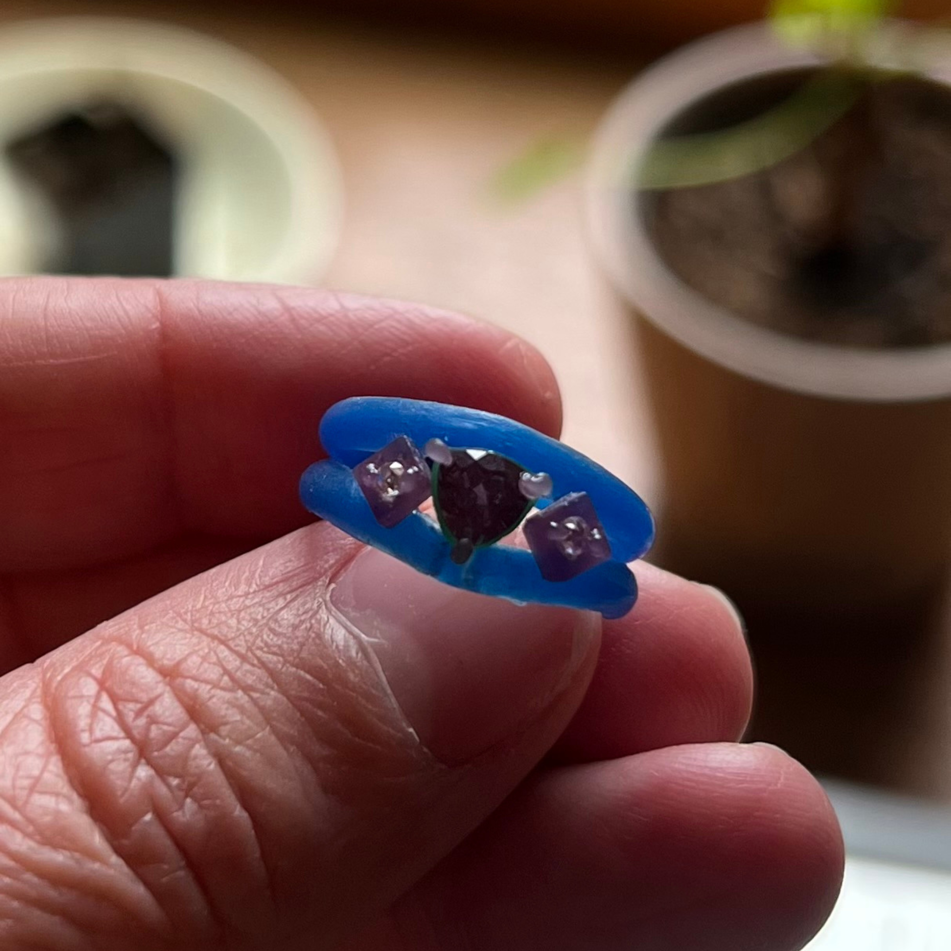 Custom Ring in Wax with Alexandrite and Moissanite gemstones Wild Sunflower Silver Handmade Jewelry