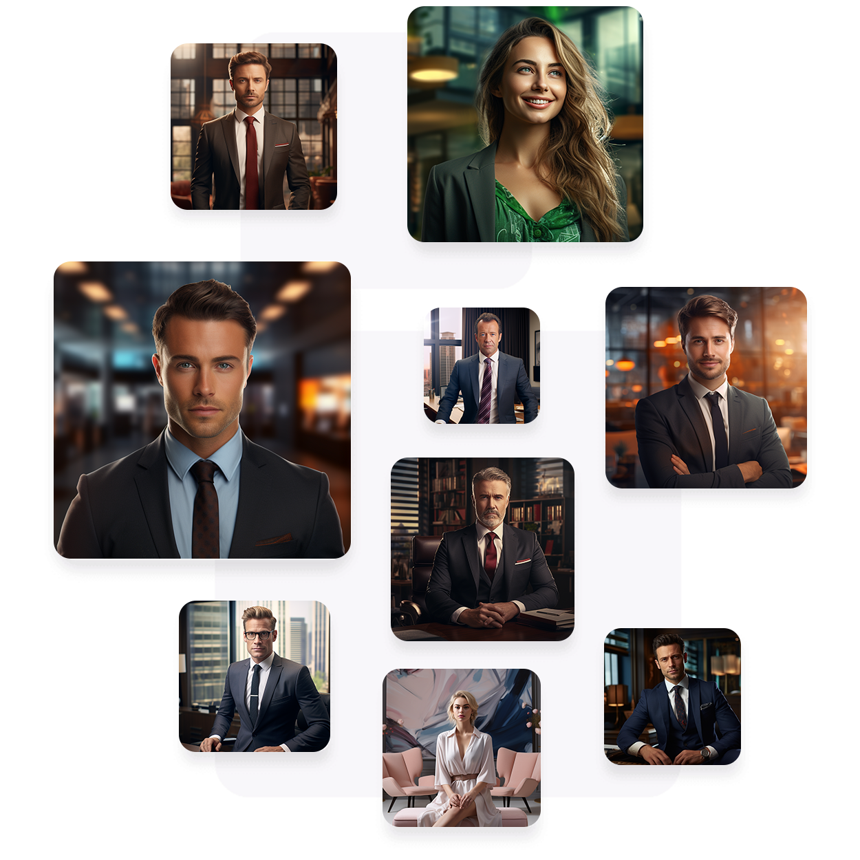 a collage of pictures of men and women in suits and ties