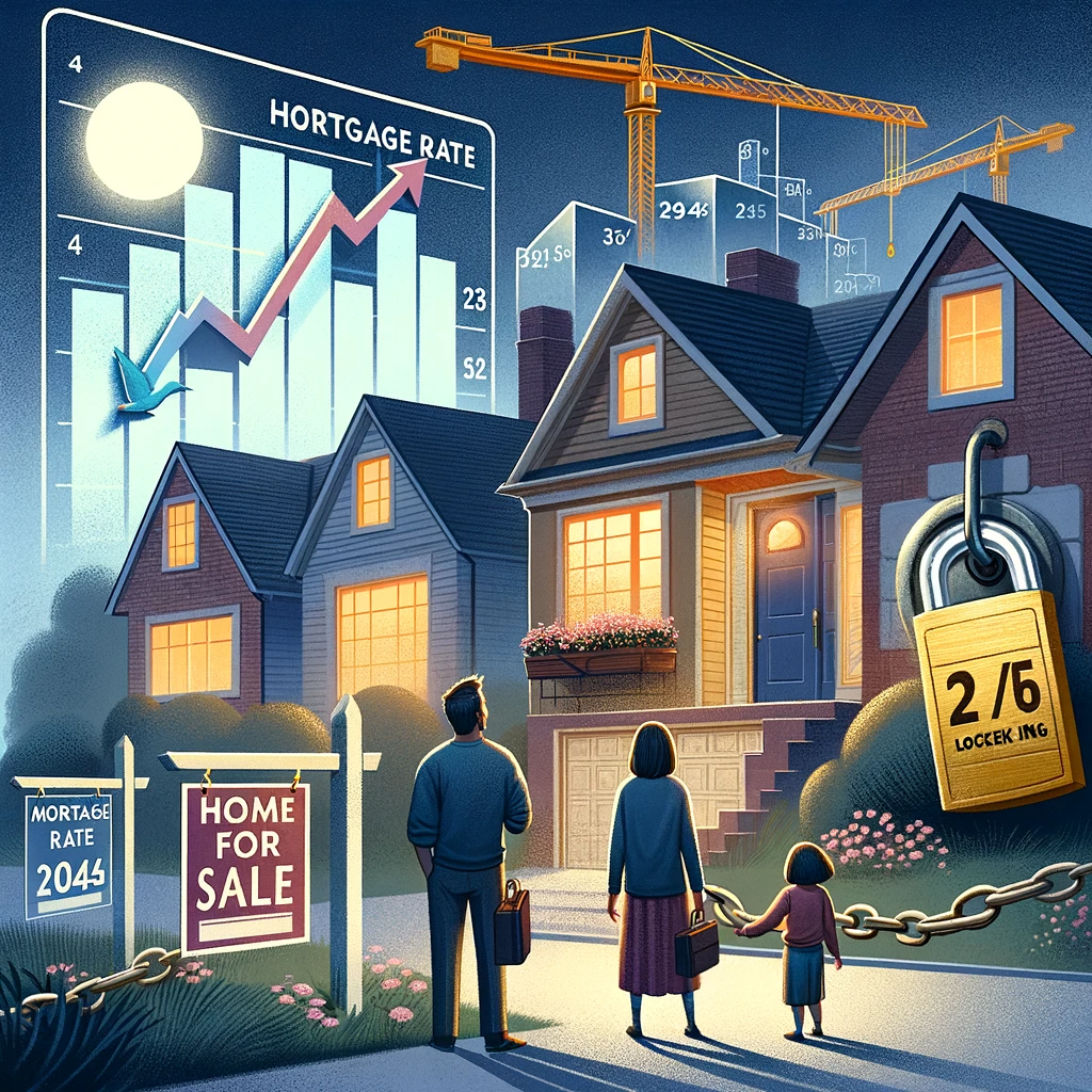 an illustration of a family looking at a home for sale