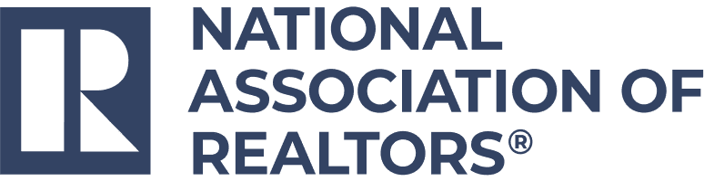 the national association of realtors logo is blue and white .