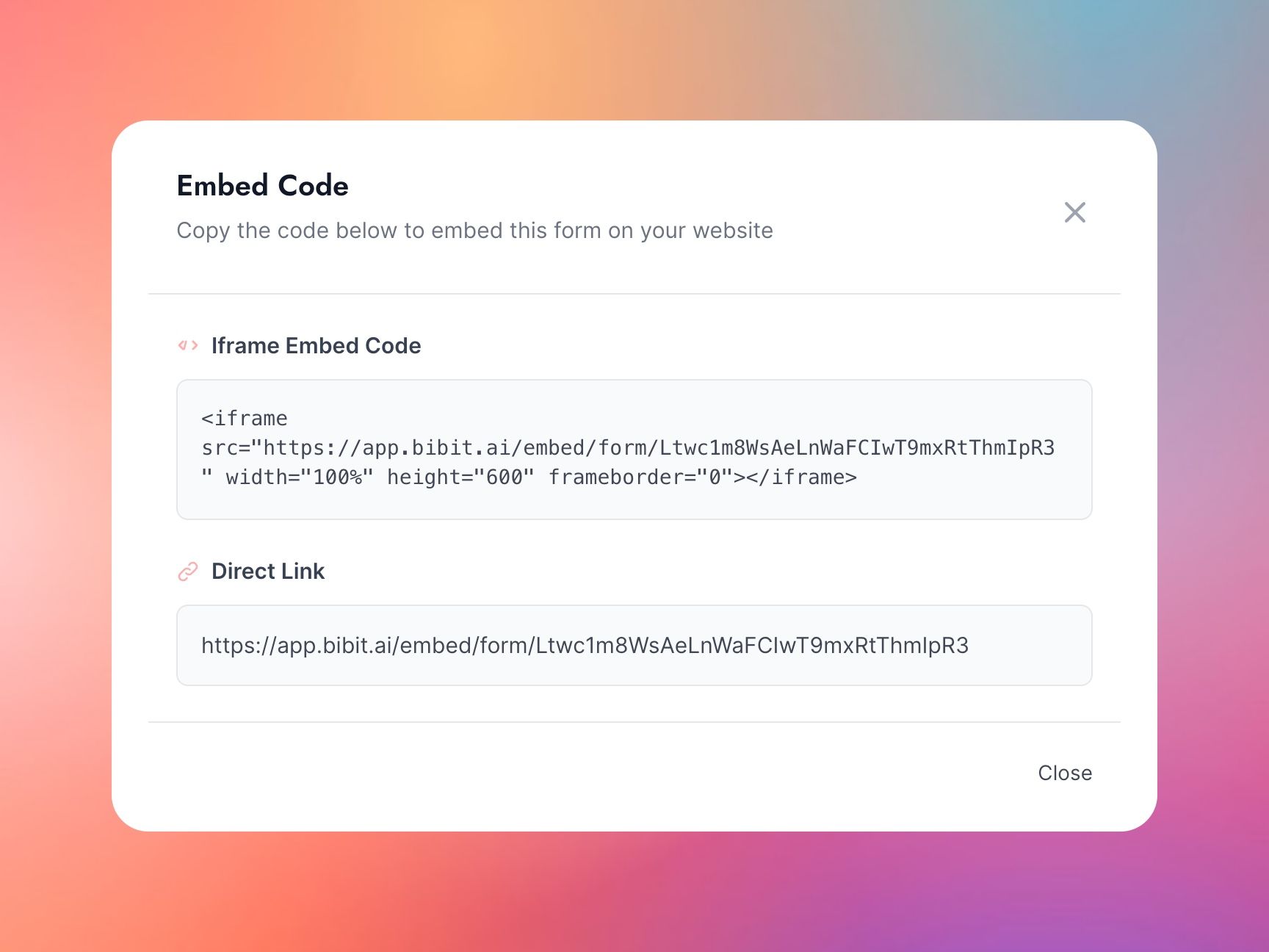 Modal window titled 
