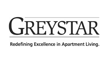the greystar logo is black and white and says redefining excellence in apartment living .