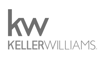 The logo for keller williams is gray and white.