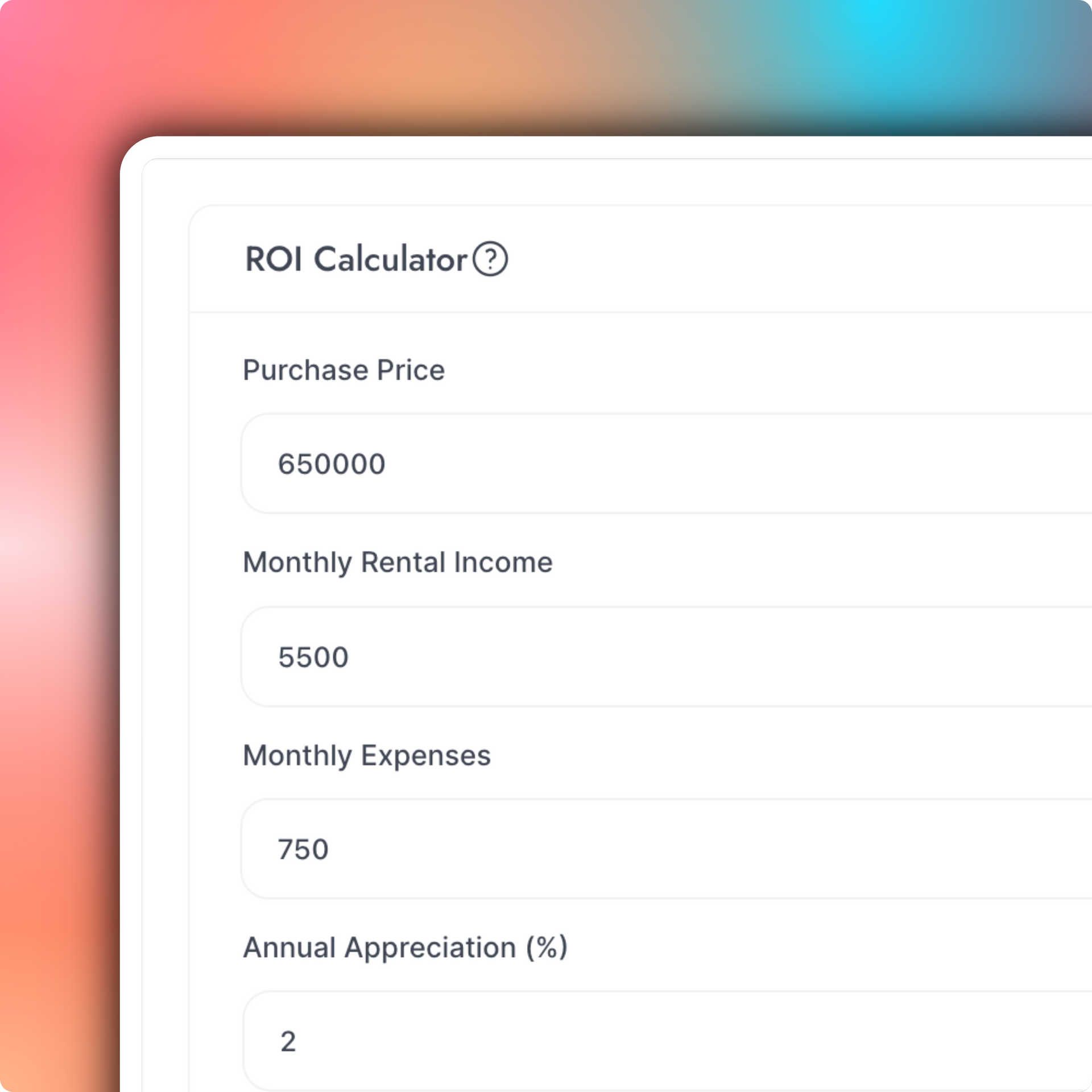 A screenshot of a roi calculator on a website.