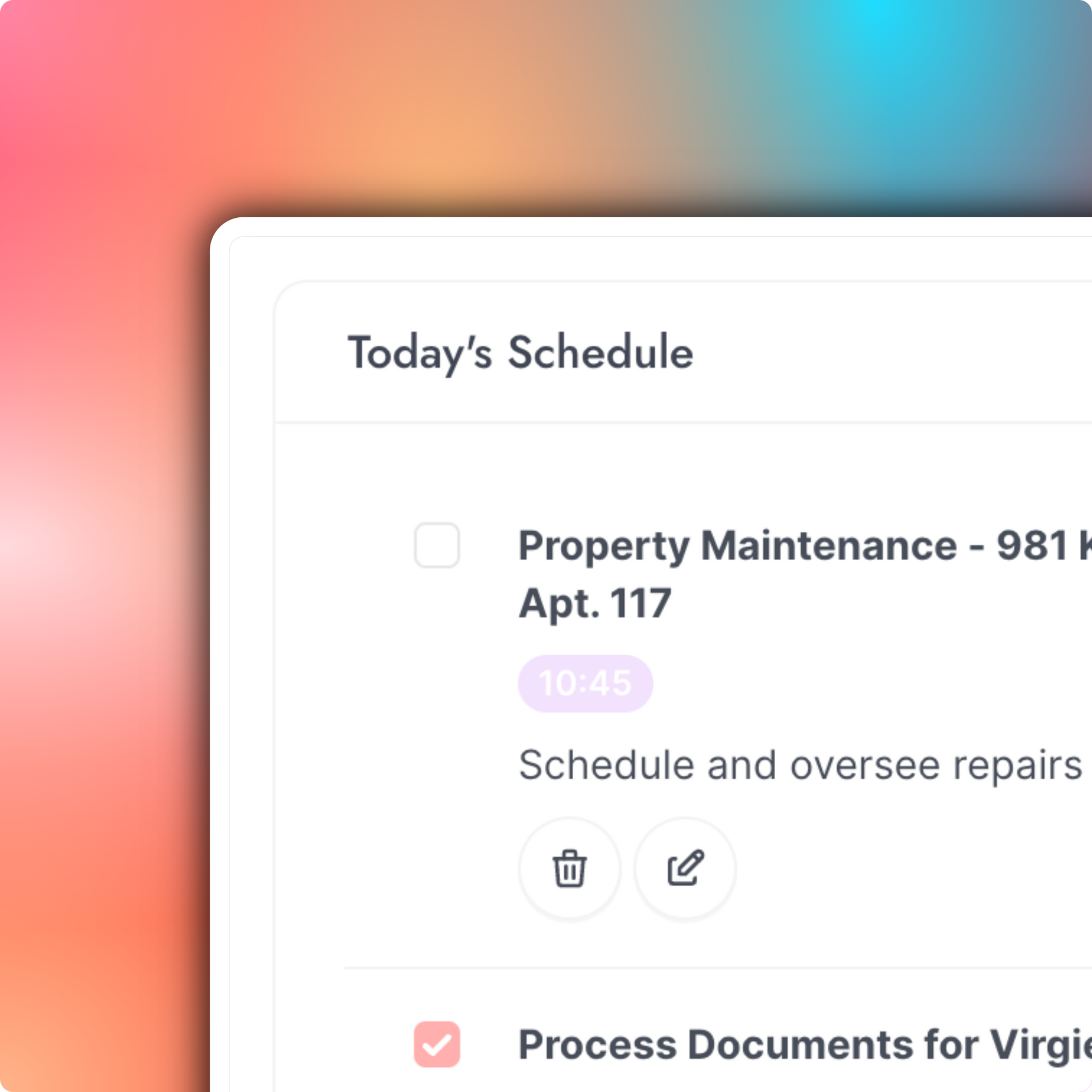 A screenshot of a schedule for a property maintenance project.