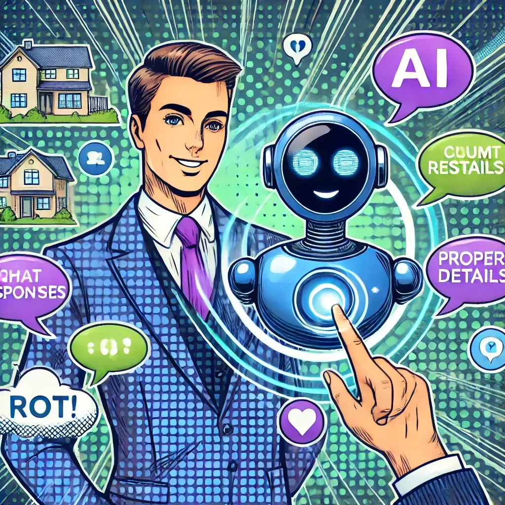 A man in a suit and tie is pointing at a robot.